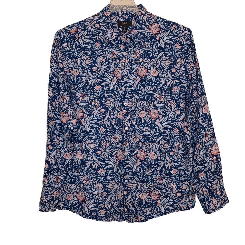 Men's Club Room 100% Linen Luxury Floral‎ Print Long Sleeve Button Shirt Size L